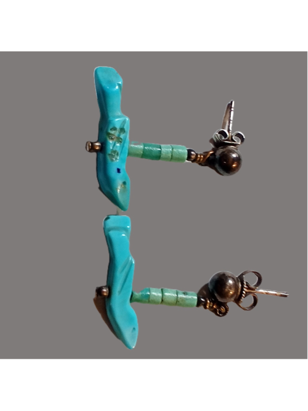 Southwestern Turquoise Fetish Carved Earrings Boho Artisan Jewelry - Picture 2 of 7